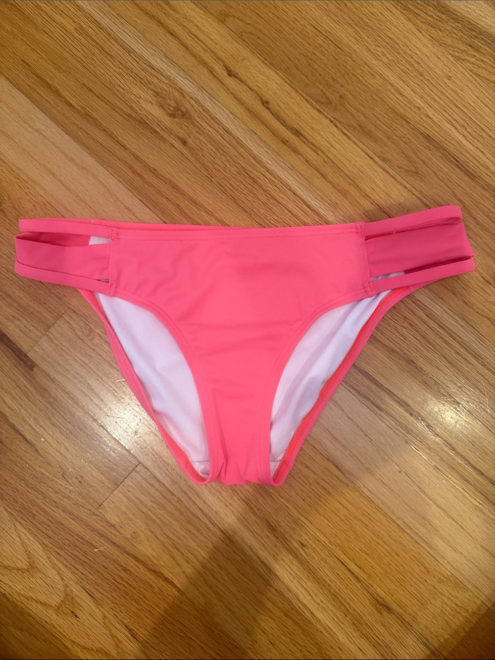 PINK Victoria's Secret Neon Coral Strappy Bikini Bottom - Picture 1 of 3